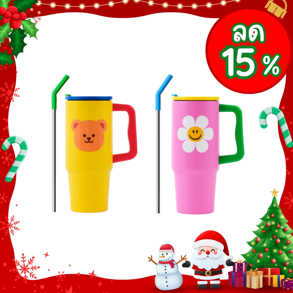 [พร้อมส่ง] แก้วเก็บความเย็น Glasslock x Wiggle Wiggle Tumbler 900ml มีฝาปิด พร้อมหลอด