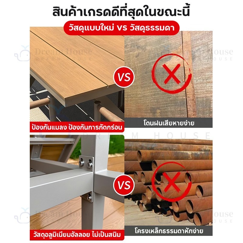 ชุดโต๊ะเก้าอี้กลางแจ้ง เก้าอี้รับประทานอาหาร โต๊ะกินข้าว6คน โต๊ะสนามกลางแจ้ง เก้าอี้สนามกันแดดกันฝน สีไม่ชีดโต๊ะสนามในสว - รูปที่ 7