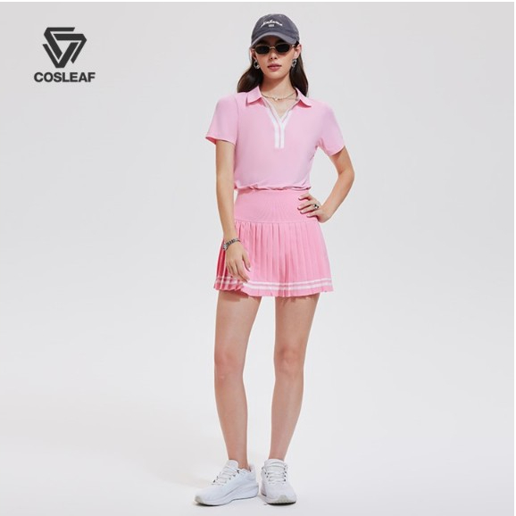 Cosleaf เสื้อโปโลเทนนิสผู้หญิงเเขนสั้น คอปกสีตัดกัน ทรงพอดีตัว ดีไซน์ทันสมัยสง่างาม ผ้าแห้งเร็วนุ่มสวมใส่สบาย