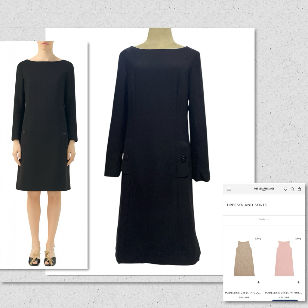 Ines de la Fressangeแท้made in France black wool dress เดรสผ้าวูลสีดำsize 38มีตำหนิ