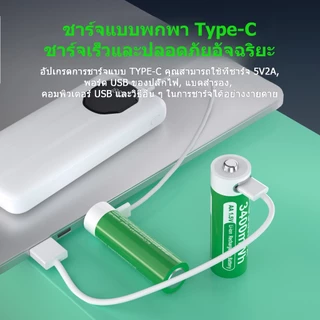 PUJIMAX แบตเตอรี่ลิเธียม 1.5V AA 3400mWh ชาร์จได้ Type-C ถ่านชาร์จ Li-ion ปลอดภัย มีBMS บอร์ดป้องกัน