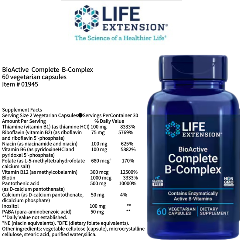 LE BioActive Complete B-Complex Energy & metabolism, brain health, full spectrum formula 60 capsules