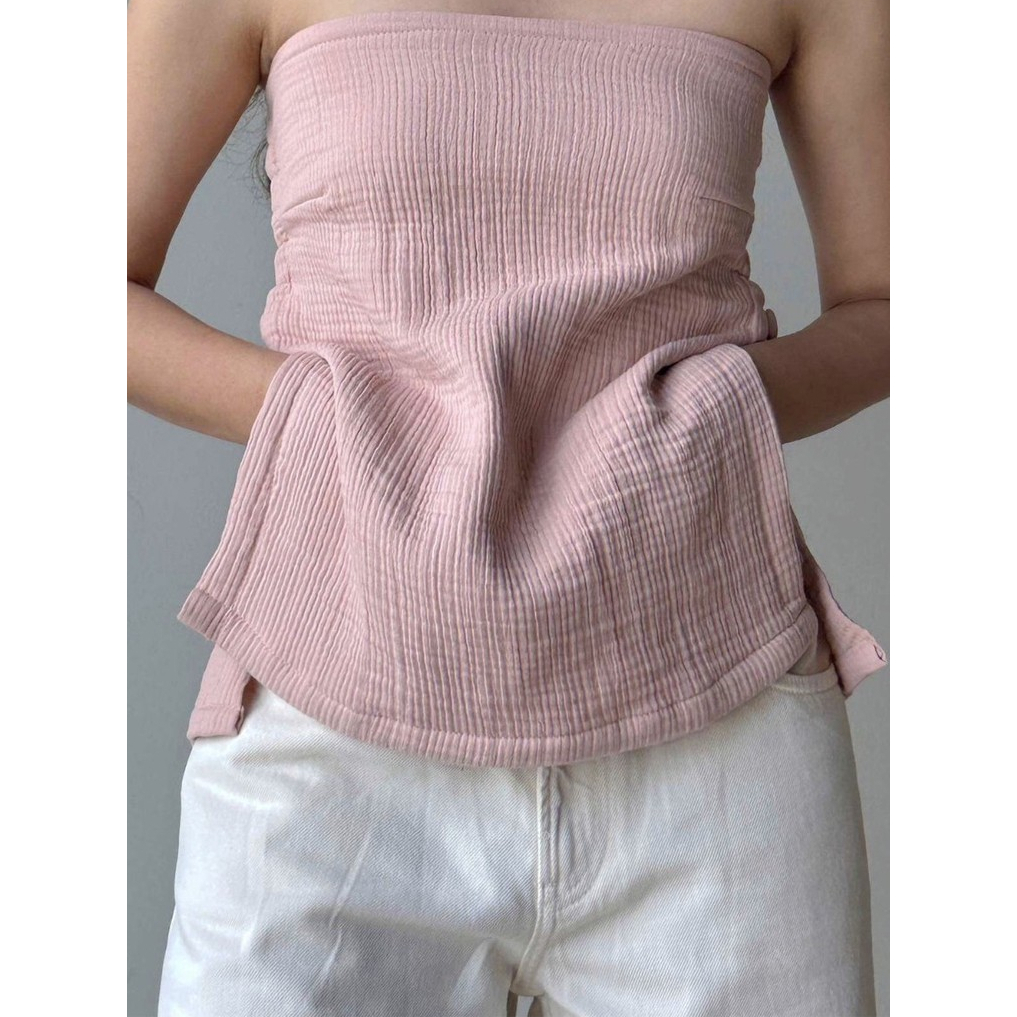 OLIVEE.co : Rinacsi Top Cotton Volume 2 เกาะอกผ้าฝ้ายสาลู 3 ชั้น สม็อคหลังยางยืด ดีเทลกระดุมผ้า มีกระดุมสำรองแถมให้ - รูปที่ 3