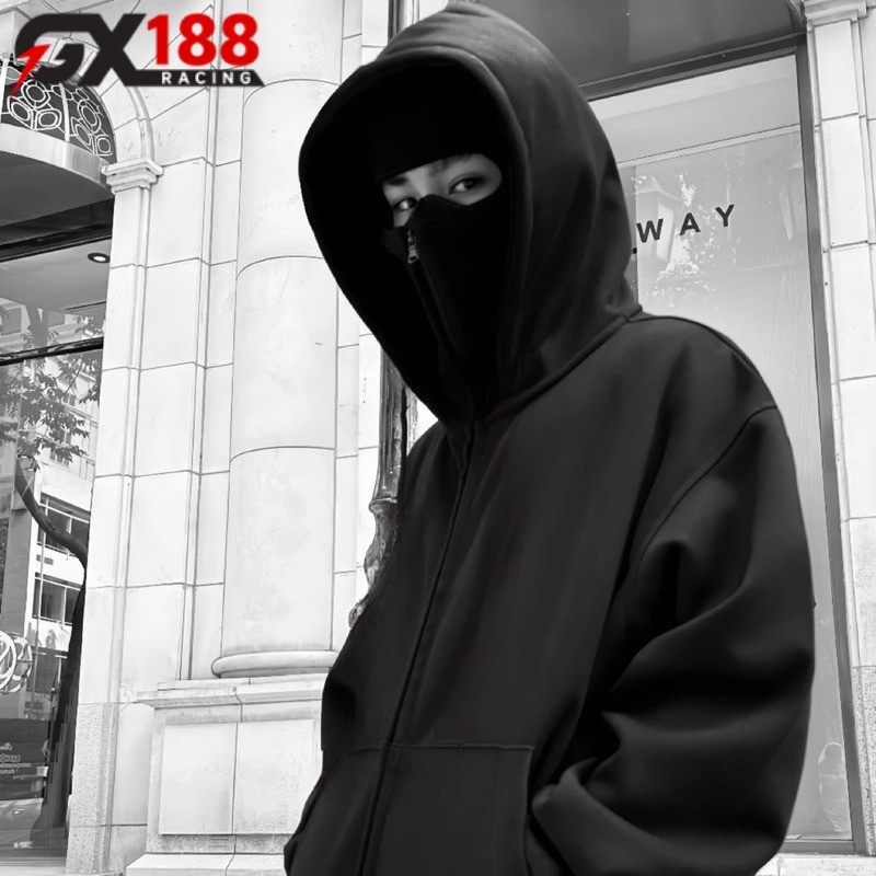 เสื้อฮู้ดนินจาHoodie with 2 Balaclava Face Covers, Unisex Hoodie in Non-Ruffled กันหนาวและป้องกันแสงแดด เสื้อฮู้ด
