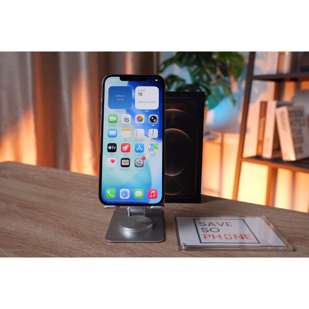 โฟน 12 โปรแม็ก มือสอง ความจุ 256 กิ๊ก อุปกรณ์ครบกล่อง สี Gold ราคาเพียง 14,900.- มีประกันร้าน 60 วัน