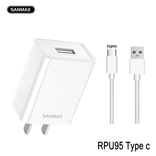 sanmax rpu96 CCC ปลั๊กชาร์จ USB สายชาร์จ+หัวชาร์จ 2.4A สำหรับ phone typec micro ชาร์จเร็ว（รับประกัน1ปี ）