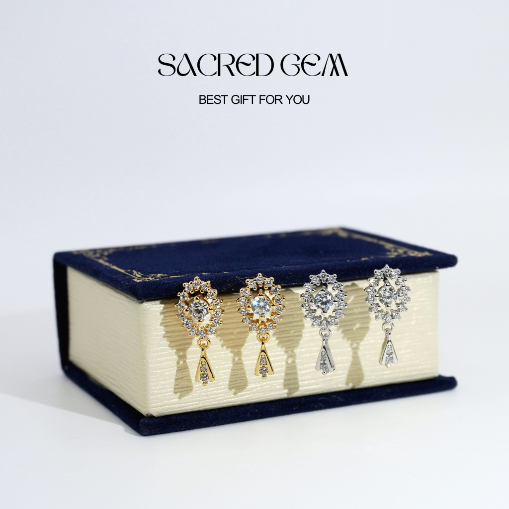 nnjew ต่างหูเงินแท้ 92.5% (ทั้งตัวเรือน) รุ่น Sacred Gem เรียบหรู ผู้หญิง