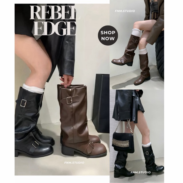 FNM.STUDIO✨- Rebel Edge Boots รองเท้าบู๊ทหนังแบบยาวสไตล์เกาหลี🌟✨