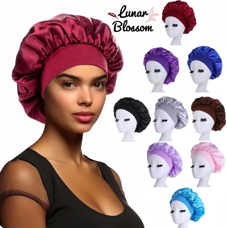Lunar Blossom🎐หมวกนอนยางยืดสีพื้น  หมวกนอนผ้าซาติน  ช่วยจัดทรงผมให้อยู่ทรง  น้ำหนักเบา สวมใส่สบาย เหมาะสำหรับการนอนหลับ