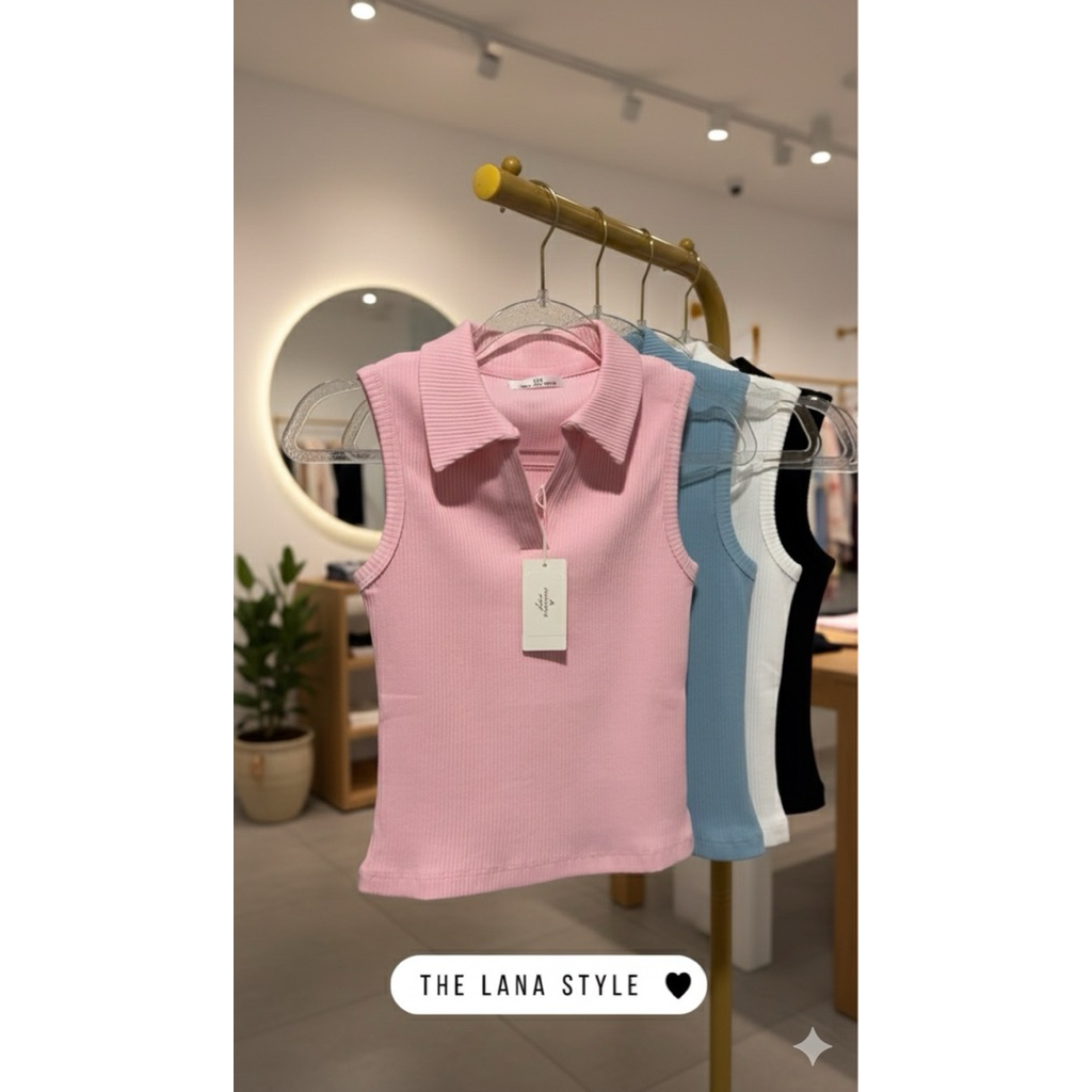 THE LANA STYLE เสื้อครอปโปโลแขนกุด เสื้อโปโลแขนกุดผ้าร่อง