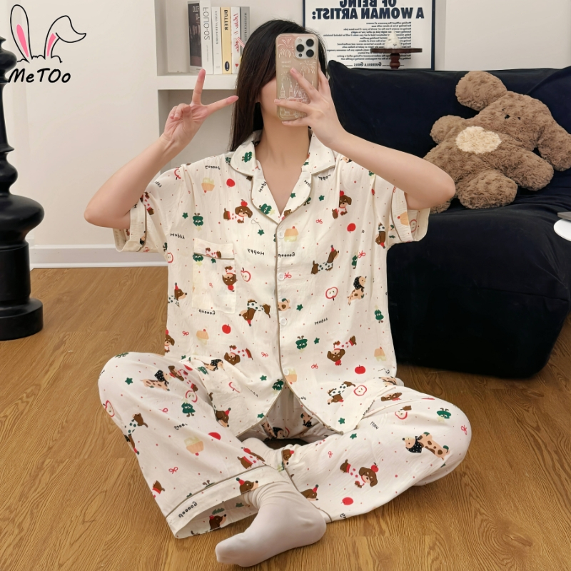 ชุดนอนแขนสั้น-ขายาว ชุดนอนผู้หญิง ลายการ์ตูนน่ารัก ชุดนอนผ้าไหมญี่ปุ่น ผ้านุ่ม ใส่สบายไม่ร้อน ไซส์ใหญ่