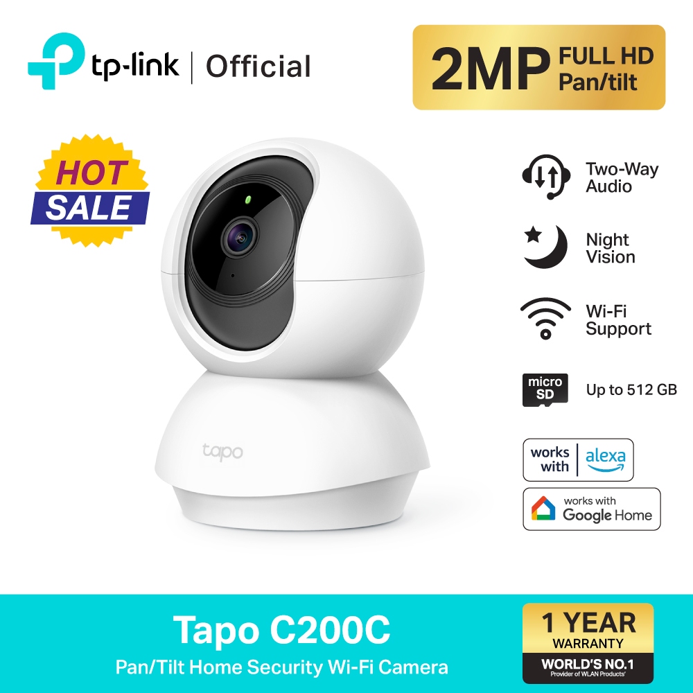 TP-Link Tapo C200C กล้องไวไฟ 2MP Full HD สื่อสาร2ทาง ตรวจจับการเคลื่อนไหวพร้อมเตือน รองรับMicro SDสูงสุด512GB ประกัน1ปี