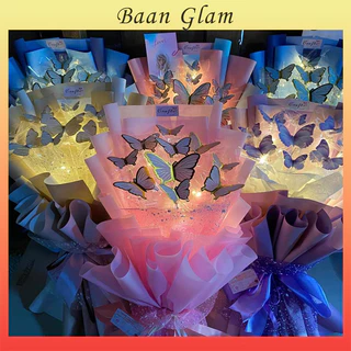 Bronzing smudged butterfly paper bouquet birthday cake card decoration