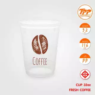 TPP (ยกลัง) แก้วพลาสติก 32oz พิมพ์ลาย ปาก 116 มม. 1,000 ใบ PP