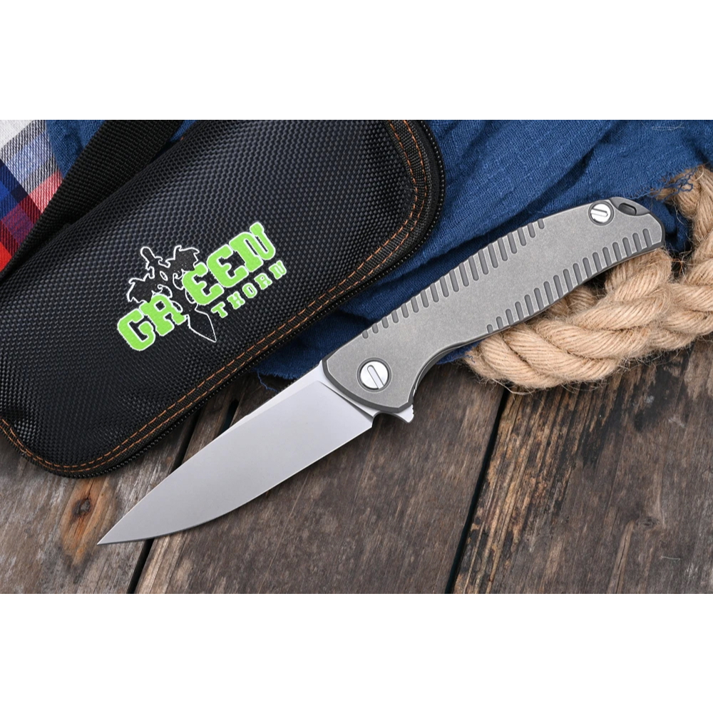 มีดพับ Green Thorn F95 R18 ของแท้ ใบ 3.7" เหล็ก D2 Frame lock, Ceramic ball bearing  ด้าม TC4 Titani