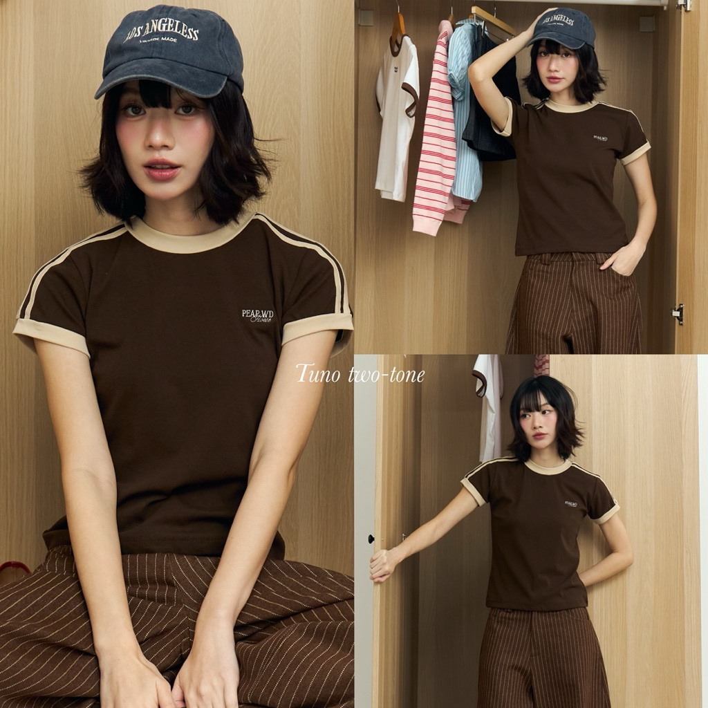 Tunoo Two-tone เสื้อยืดคอกลม ทูโทนแถบข้าง