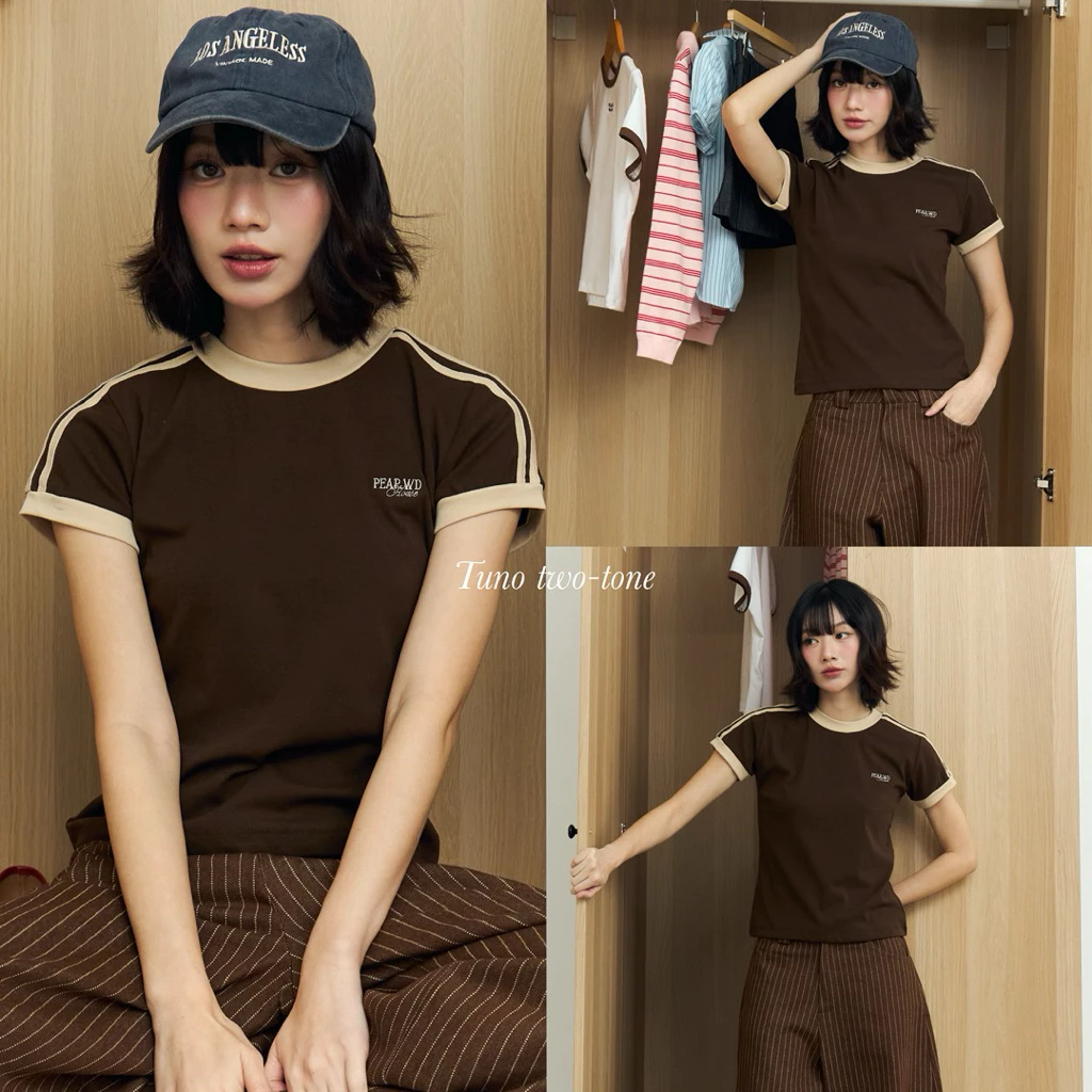 Tunoo Two-tone เสื้อยืดคอกลม ทูโทนแถบข้าง
