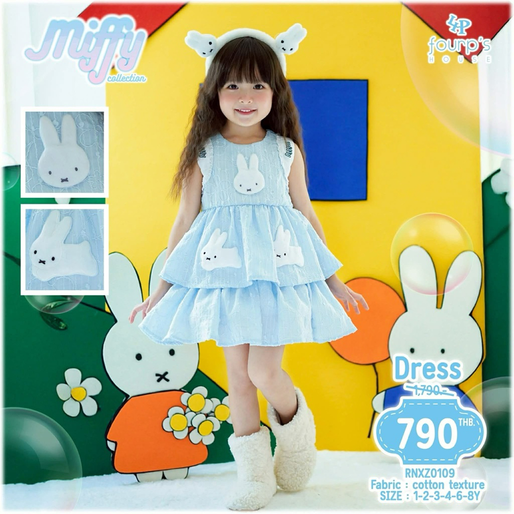 เสื้อผ้าเด็ก : แบรนด์ MIFFY แท้ เดรส6y มิฟฟี่ สีฟ้า
