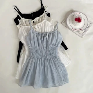 เสื้อกล้ามยืดหยุ่นหลวมสีพื้นหลายชั้นสไตล์เกาหลี