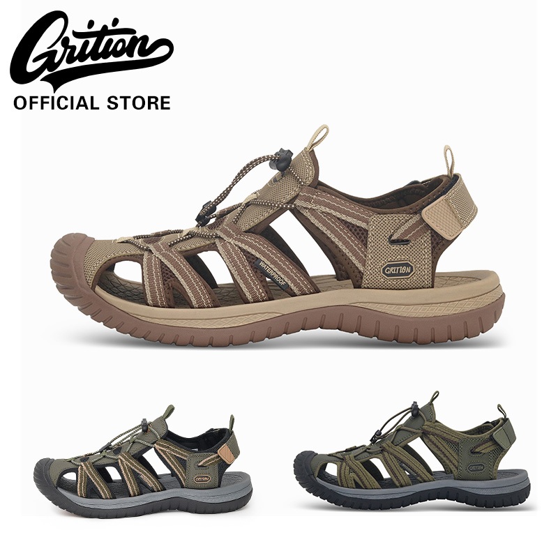 GRITION รองเท้าแตะชายระบายอากาศสำหรับกิจกรรมกลางแจ้ง เดินป่า ป้องกันการลื่น วัสด