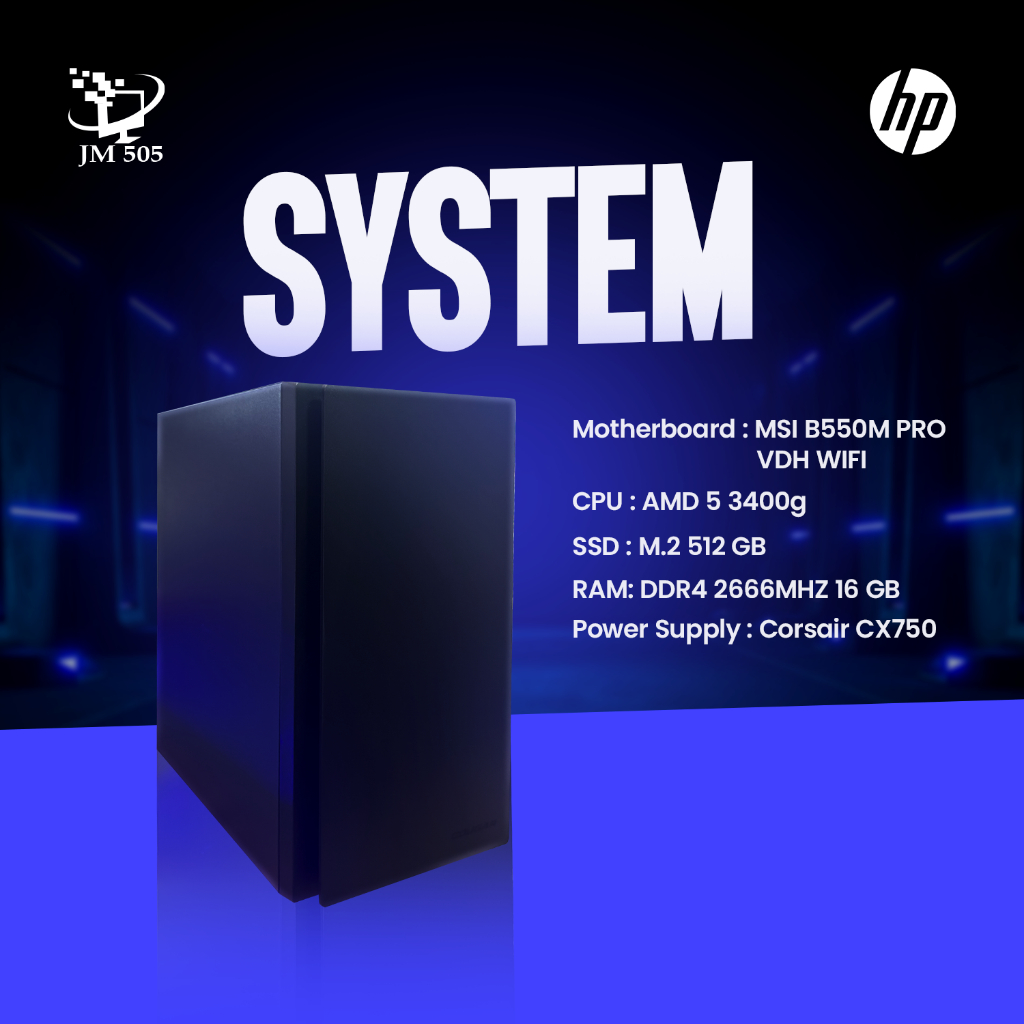 Amd Ryzen 5 3400g (System Only) |   16Gb Ram |   512Gb Ssd |   Built-In Wifi |   750W Psu