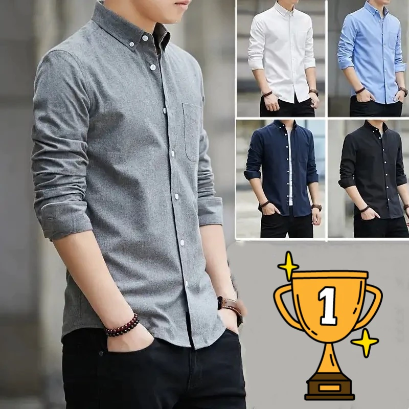 【5 สี】เสื้อเชิ้ตแขนยาว คอปกโปโล แบบเป็นทางการ ติดกระดุม สไตล์นักธุรกิจ สําหรับผู้ชาย M-5XL