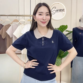 Serene's Choice เสื้อไหมพรม คอปก โปโล ทูโทน แขนสั้น ปักโลโก้ ซีรีน Sweater Two-tone Polo Knit