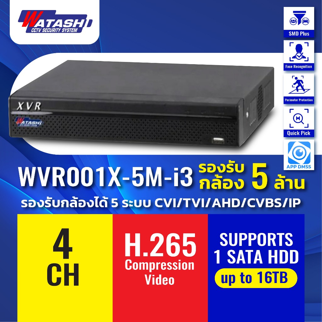 Watashi เครื่องบันทึก AI รุ่น WVR001X-5M-I3 4CH Penta-brid 5M-N/1080P Mini 1U