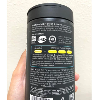 นำเข้าอเมริกา Sports Research Triple Strength Omega-3 Fish Oil, 150 Fish Softgels
