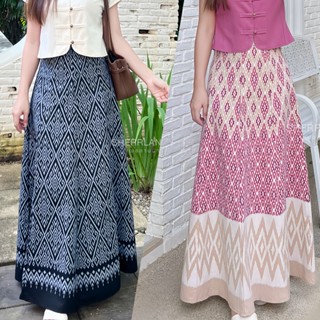 กระโปรงผ้าฝ้ายพิมพ์ลายทรงย้วยตัวยาว งาน8ชิ้นตัวยาว ไม่อัดกาว