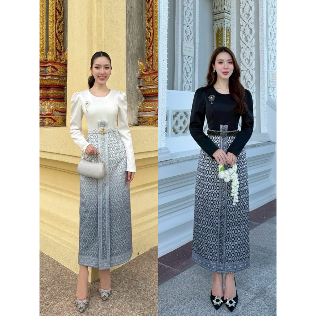 D3 งานป้าย Abigail Set ชุดเซ็ทเสื้อ+ผ้าถุงสำเร็จ+เข็มขัด+เข็มกลัด ชุดไทยประยุกต์ สำหรับผู้หญิง ไซส์ S-XL