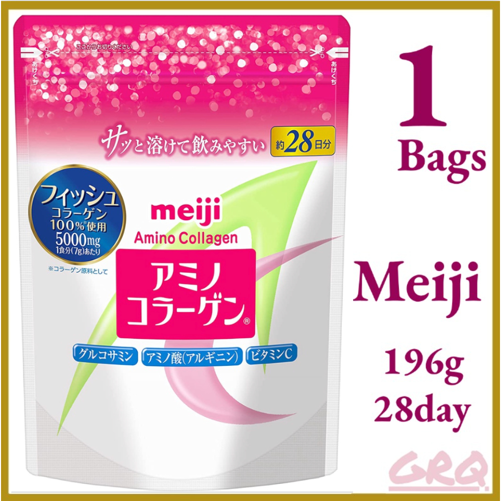 🚚EXP:09/27🎁Meiji Amino Collagen 5000mg/196g/28day เมจิ อะมิโน คอลลาเจน ชนิดผง คอลลาเจนเปปไทด์ บำรุงผ