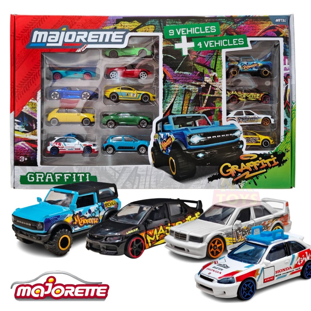 Majorette Graffiti Giftpack เซ็ตโมเดลรถเหล็ก 13 คัน ลิขสิทธิ์แท้ (Ford / Honda / Mitsubishi / Mercedes-Benz / Renault )