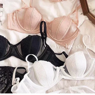 Bmme👙ชุดชั้นในสไตล์เซ็กซี่ ดีไซน์เสริมโครงเหล็ก ฟองน้ำบาง ผ้าซีทรูแต่งลูกไม้ ออกแบบไร้ขอบ ไม่ม้วนขอบ ผ้านุ่มลื่น