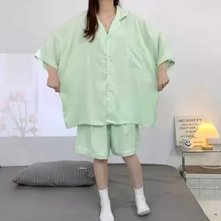 ชุดนอนผ้าไหมญี่ปุ่นสีพื้น เเขนสั้น-ขาสั้น ผ้านิ่มใส่สบาย บิ๊กไซส์ อก60