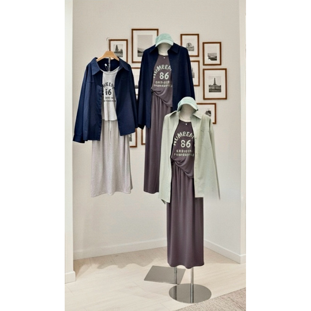 งานเซต 3 ชิ้น เสื้อแขนกุดสกรีนหน้า และเสื้อเชิ้ตแขนยาวกระดุมหน้า มากับกระโปรงทรงเอ - รูปที่ 3