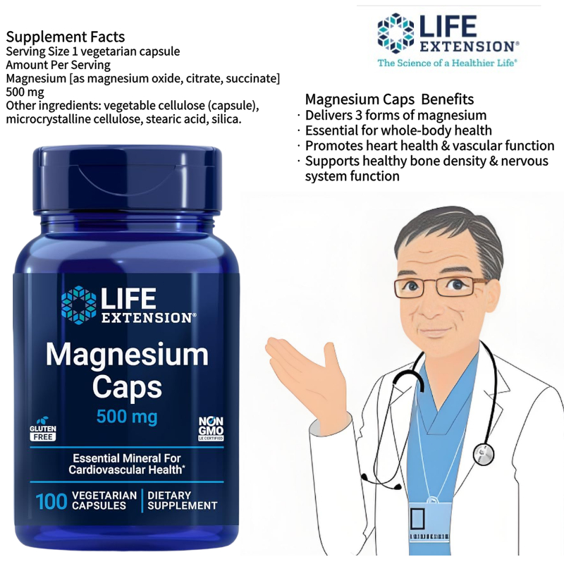 Life Extension Magnesium Caps 500 mg 100 vegetarian capsules Item # 01459