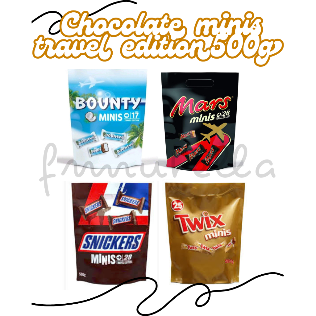Chocolate travel edition (Twix,Snickers,Mars ,Bounty) minis  น้ำหนัก 500 กรัม นำเข้าจากต่างประเทศ
