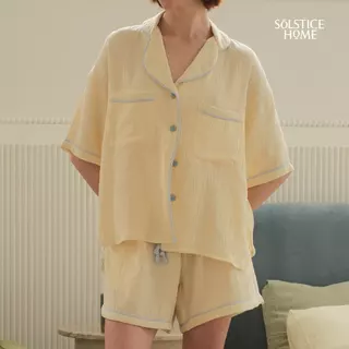 Solstice Home ชุดนอนผู้หญิง Oversize Morning Snooze แขนสั้นขาสั้น - ผ้า Cloud Cotton กุ๊นขอบสี ชุดนอนโนบรา