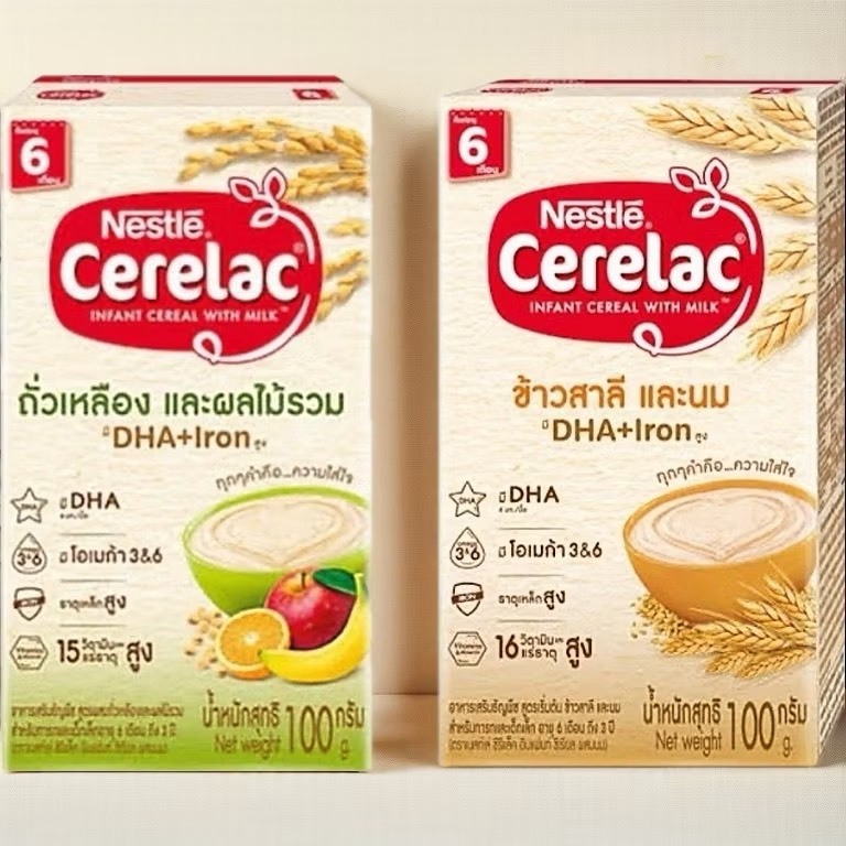 ขนาด 100 กรัม Nestle Cerelac ซีรีแล็ค อาหารเสริมสำหรับเด็กเล็ก 6 เดือน - 1 ปี ขนาด กล่องเล็ก