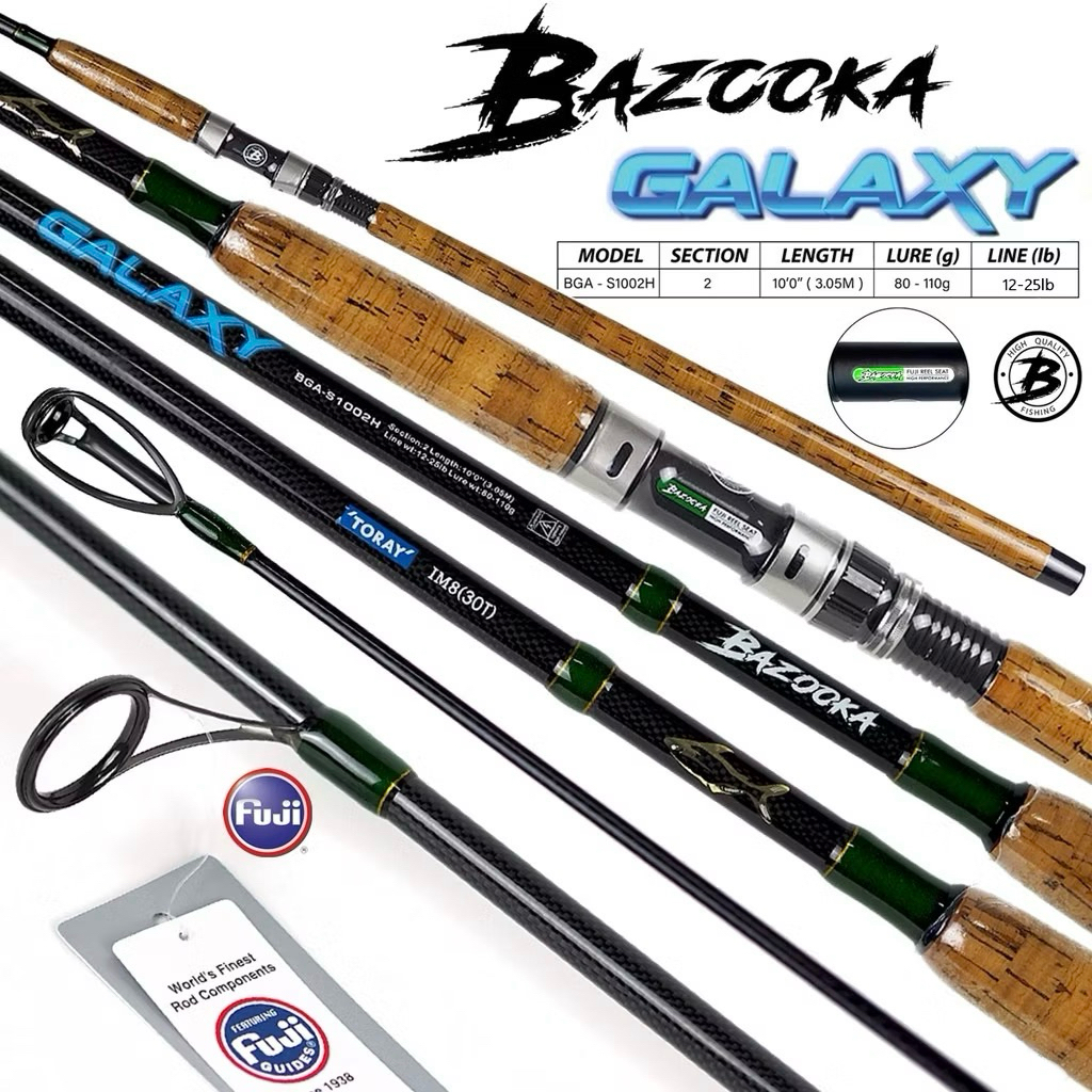 คันเบ็ดตกปลา Bazooka Galaxy บาซูก้า กาแล็กซี แบล็งค์ลายผ้า 'TORAY' IM8 (30T) ไกด์ฟูจิ Line. 12-25LB