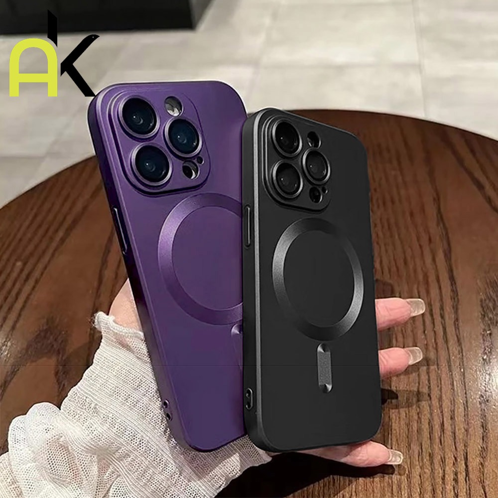 AK เคสทรศัพท์ For iphone 11 12 13 14 15 16 17 Pro Max เคสโทรศัพท์มือถือแม่เหล็ก ป้องกันกล้อง พร้อมโลหะ+สายคล้องโทรศัพท์
