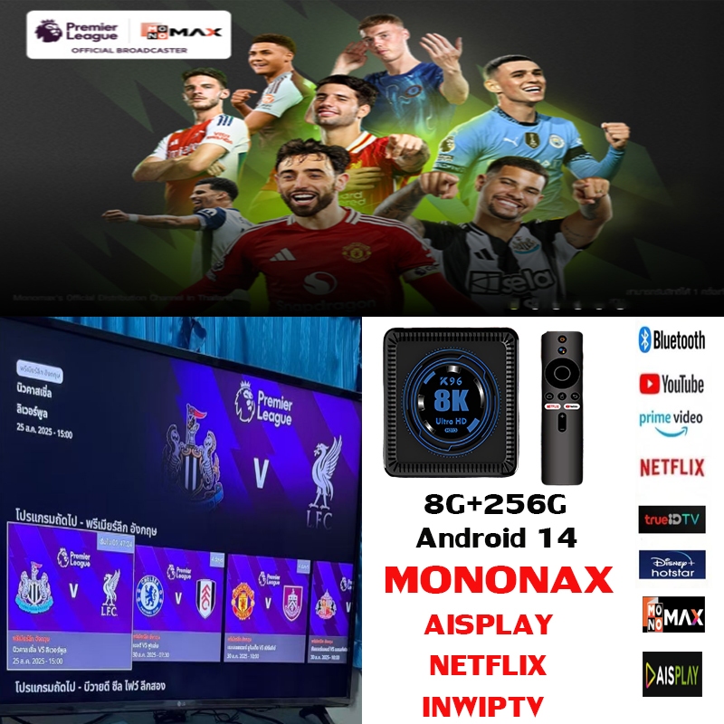 monomax aisplay tv 8G+256G 2025รุ่นล่าสุด 8k กล่อง android tv box ติดตั้ง YouTube และ Netflix