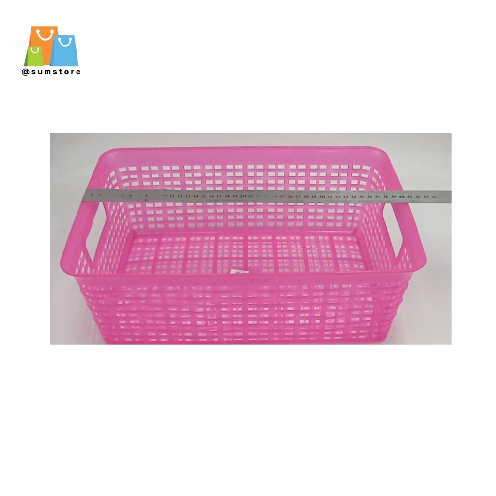 กระจาดเหลี่ยมลายหวาย 28x40x14 cm รุ่น W9035 คละสี