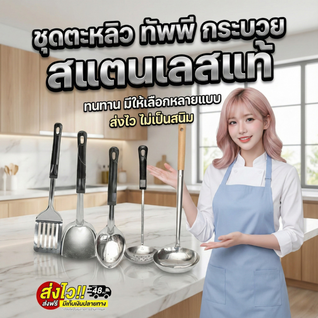 🔥ถูกชัวร์🔥ปลีก-ส่ง ตะหลิว ทัพพี กระบวย สแตนเลสแท้ แข็งแรง ทนทาน มีให้เลือกหลายแบบ ส่งไว