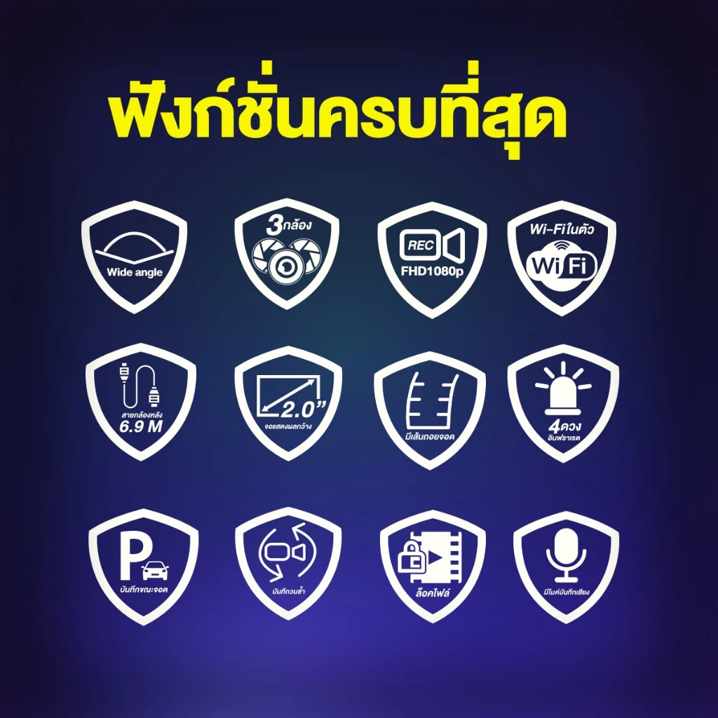 [1แถม1] Dengo trinity wifi กล้องติดรถยนต์ 3กล้อง หน้า-หลัง-ภายในห้องโดยสาร FullHD เชื่อมต่อ Wifi ประกัน1ปี thumbnail 5