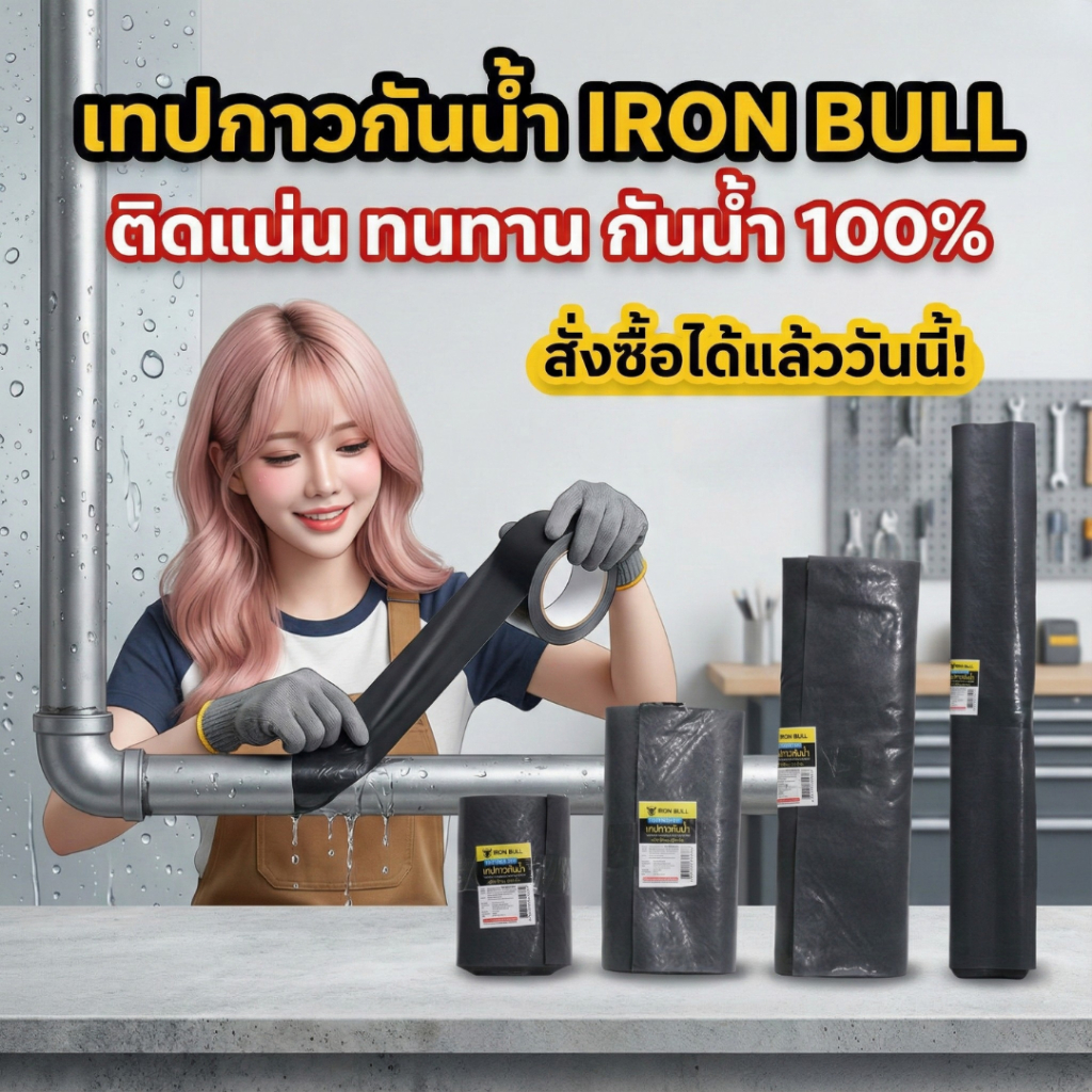 เทปกาวกันน้ำ Iron Bull ซ่อมหลังคา รอยรั่ว เทปซ่อมดาดฟ้า อุดรอยร้าว กันความร้อน กันน้ำ100%