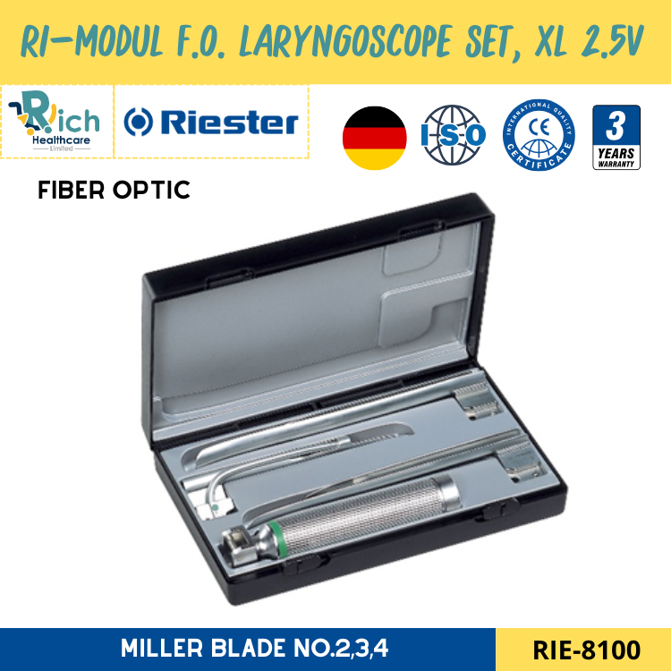 Riester RI-MODUL F.O. LARYNGOSCOPE SET, XL 2.5V  MILLER BLADE NO.2,3,4 เครื่องมือส่องหลอดลม RIE-8100