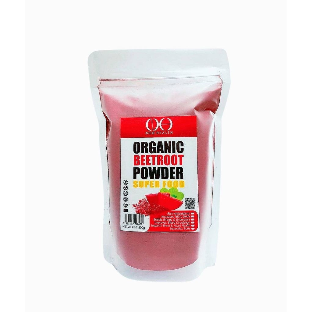 ผงบีทรูทแท้ 100% ไม่ผสมน้ำตาล 200 กรัม (200g) Organic Beetroot Powder  ผิวสวยใส