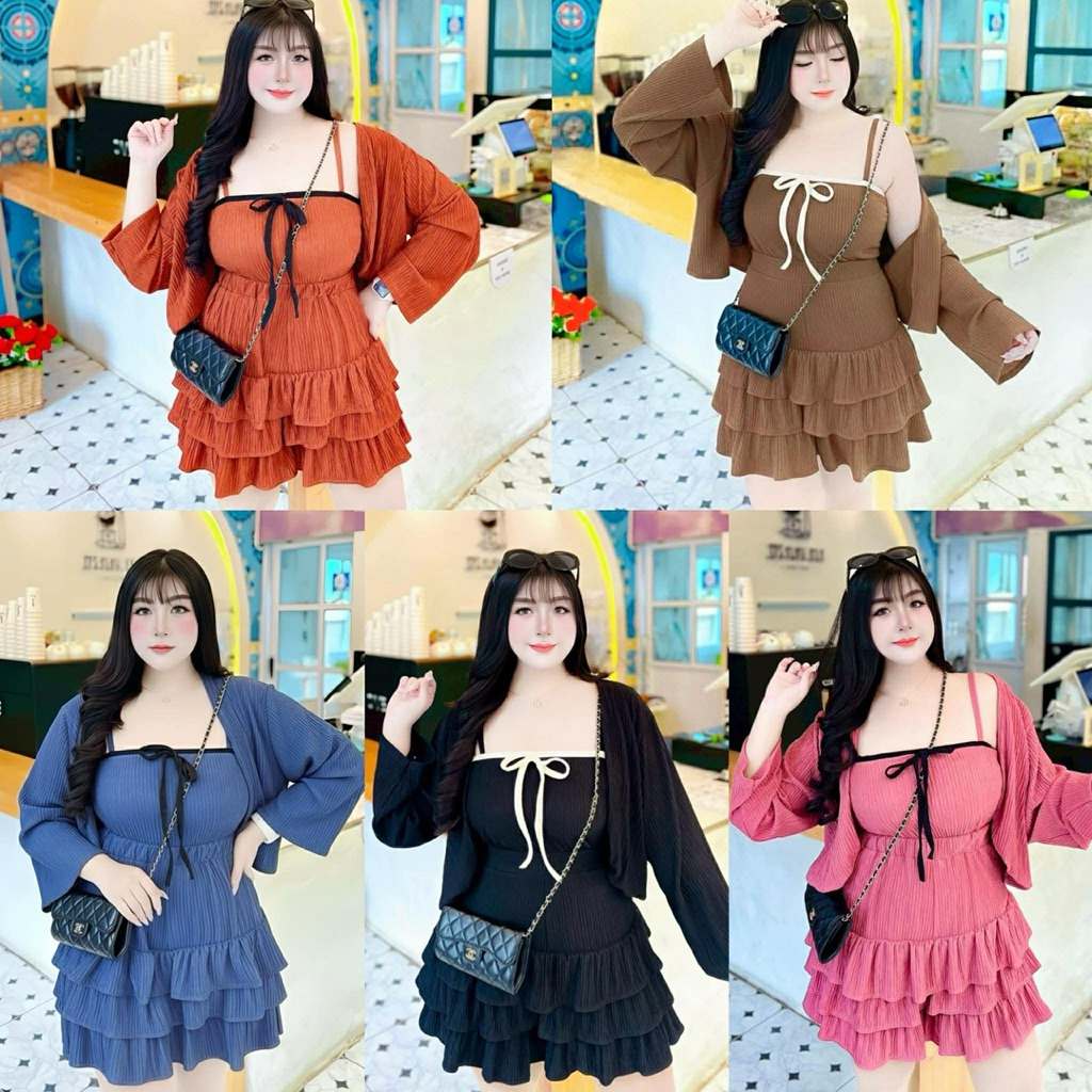 ชุดเซ็ท 3ชิ้น ผ้าท๊อฟฟี่ยืดได้เยอะ ไซส์ใหญ่ สำผรับสาวอวบอ้วนใส่สวยพรางหุ่น เหมาะทุกโอกาส